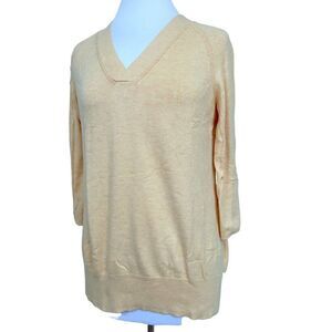 Chico's V-Neck Pullover 3/4 Sleeve Lightweight Sweater Top Peach Color Sz 2 M-L